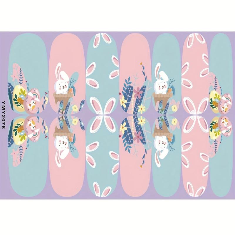 Easter Cartoon Nail Polish Stickers - Bunny Egg Nail Strips for Women and Girls