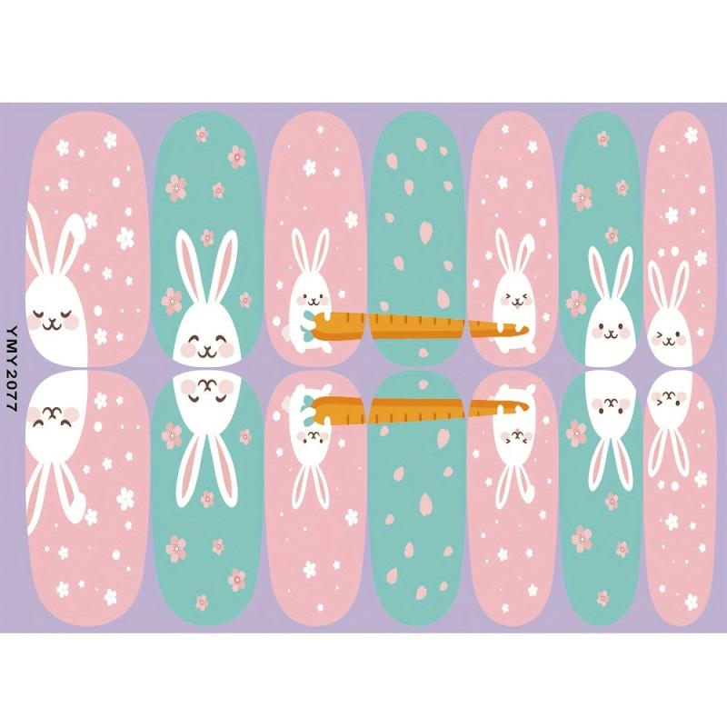 Easter Cartoon Nail Polish Stickers - Bunny Egg Nail Strips for Women and Girls