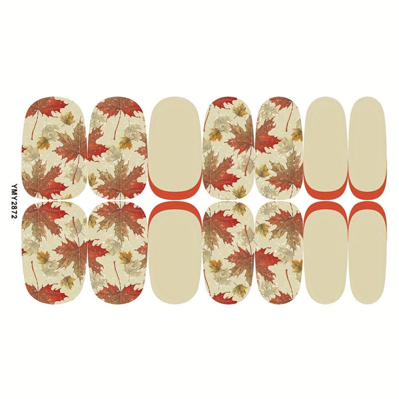 12 Sheets Fall Nail Wraps Stickers Self Adhesive Maple Leaf Nail Art Decals