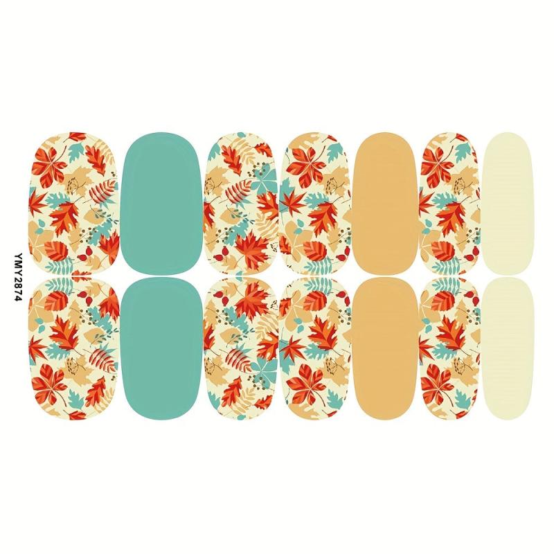 12 Sheets Fall Nail Wraps Stickers Self Adhesive Maple Leaf Nail Art Decals