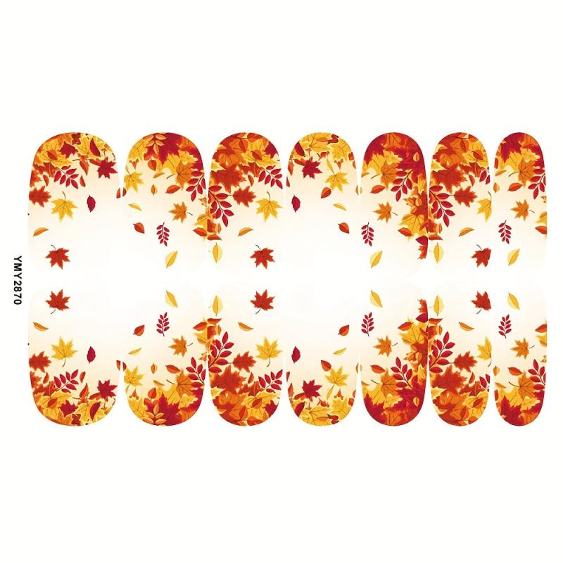 12 Sheets Fall Nail Wraps Stickers Self Adhesive Maple Leaf Nail Art Decals