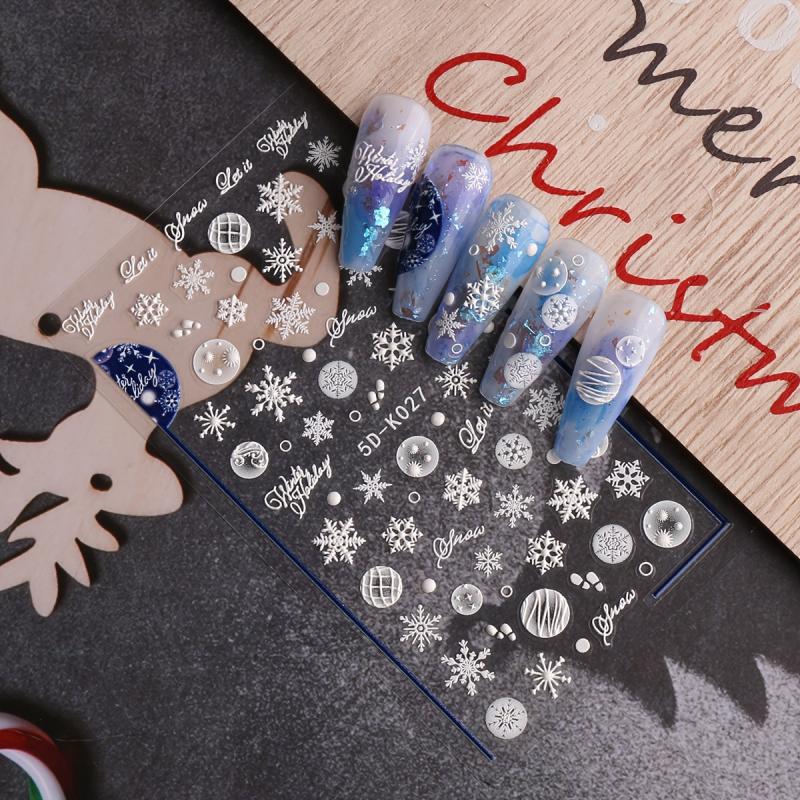 5D Embossed Christmas Nail Stickers Decals