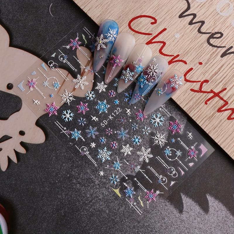 5D Embossed Christmas Nail Stickers Decals