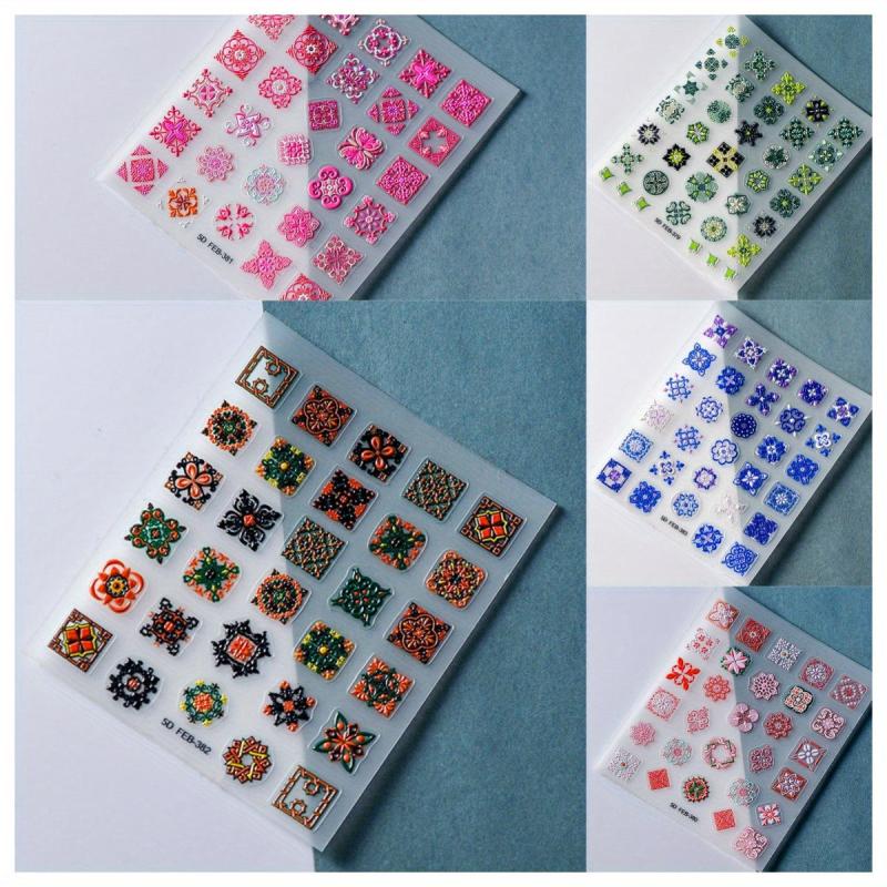 5D Flower Nail Art Sticker Self-Adhesive Bohemian Style Nail Art Decals