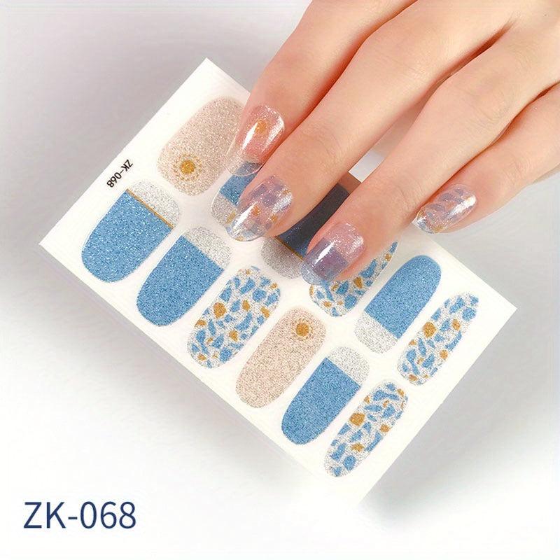 Glitter Flower Nail Wraps Self Adhesive Polish Stickers for Manicure
