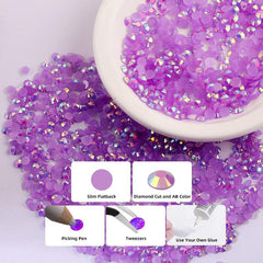 Purple AB Resin Flatback Rhinestones Kit for Crafts DIY Nail Art 2-5mm