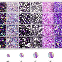 Purple AB Resin Flatback Rhinestones Kit for Crafts DIY Nail Art 2-5mm