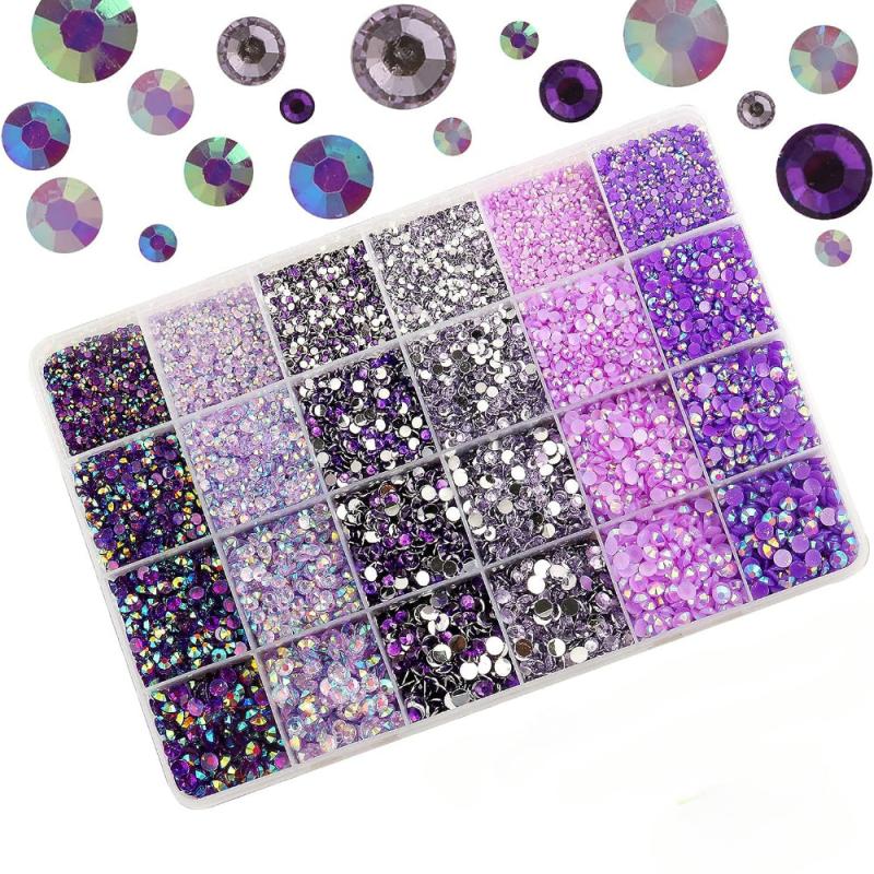 Purple AB Resin Flatback Rhinestones Kit for Crafts DIY Nail Art 2-5mm