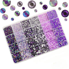 Purple AB Resin Flatback Rhinestones Kit for Crafts DIY Nail Art 2-5mm