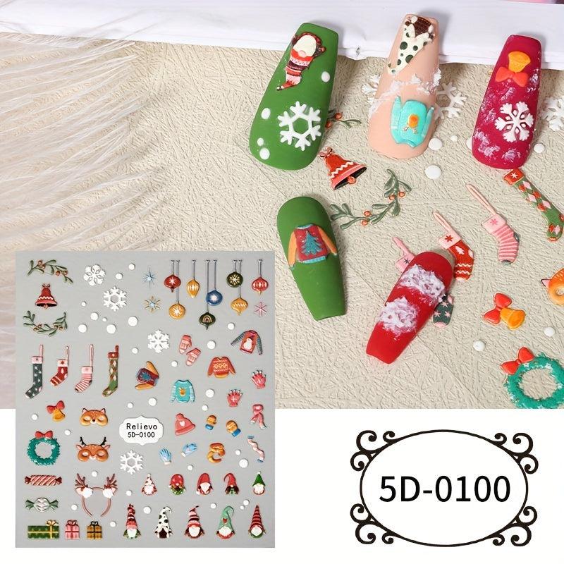 4pcs Christmas 5D Nail Art Stickers Santa Claus Snowflake Elk Decals