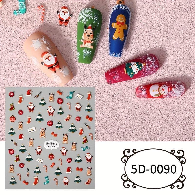 4pcs Christmas 5D Nail Art Stickers Santa Claus Snowflake Elk Decals