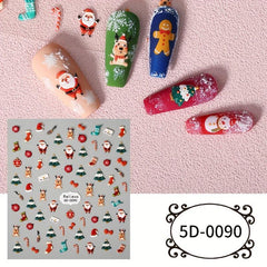 4pcs Christmas 5D Nail Art Stickers Santa Claus Snowflake Elk Decals