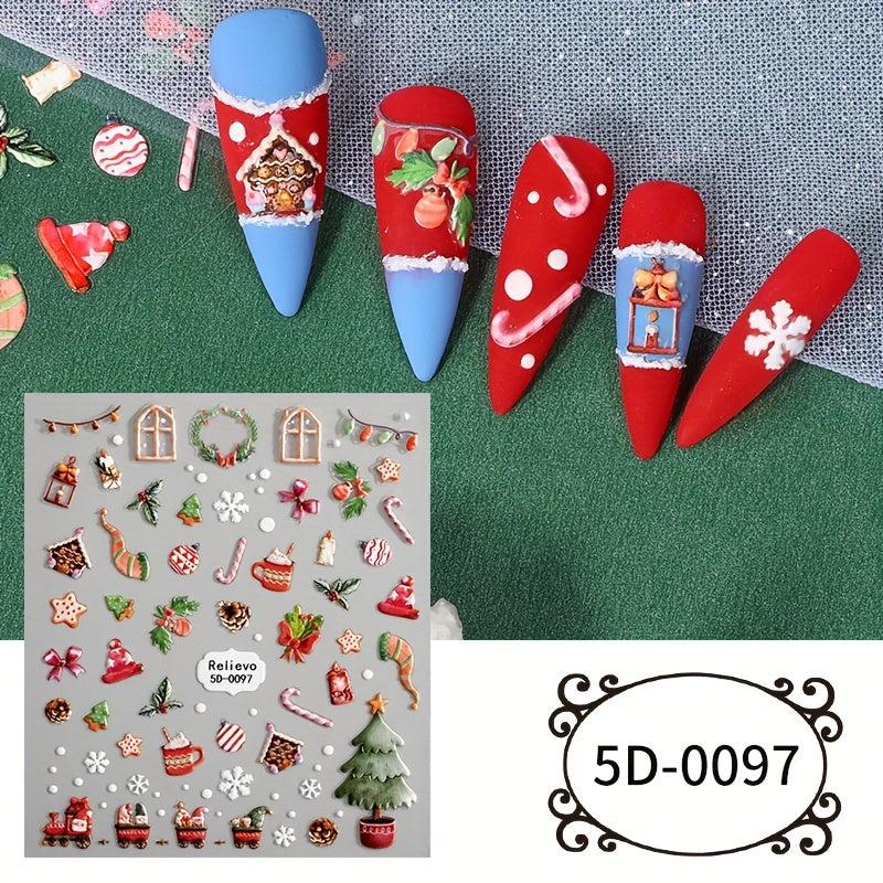 4pcs Christmas 5D Nail Art Stickers Santa Claus Snowflake Elk Decals