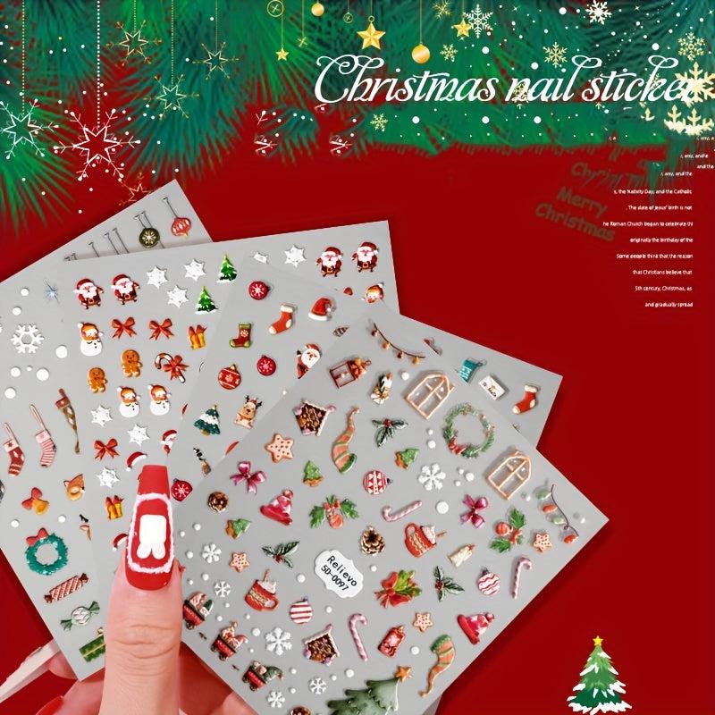 4pcs Christmas 5D Nail Art Stickers Santa Claus Snowflake Elk Decals