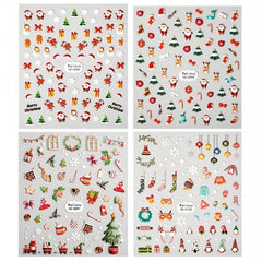 4pcs Christmas 5D Nail Art Stickers Santa Claus Snowflake Elk Decals
