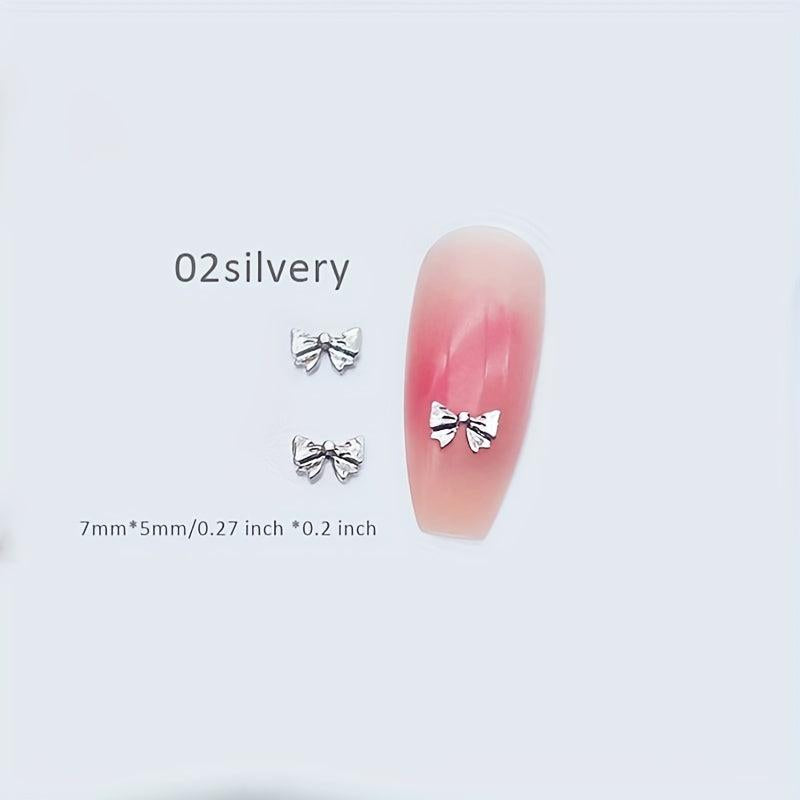 10Pcs Silver Bow Knot Nail Art Stickers for DIY