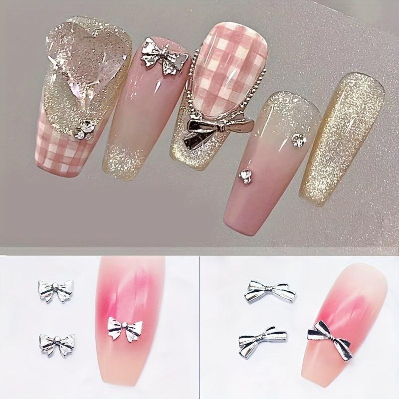 10Pcs Silver Bow Knot Nail Art Stickers for DIY