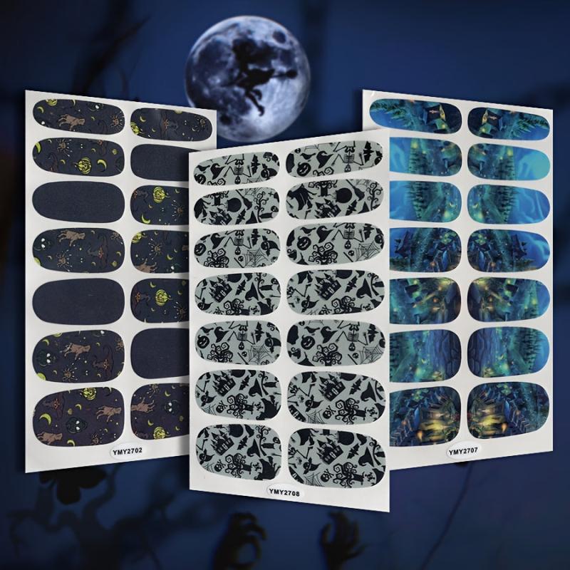 12 Halloween Nail Polish Stickers, 6 Files Pumpkin Rose Skull Gel Nail Decals