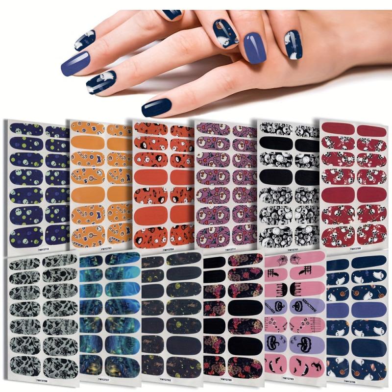 12 Halloween Nail Polish Stickers, 6 Files Pumpkin Rose Skull Gel Nail Decals