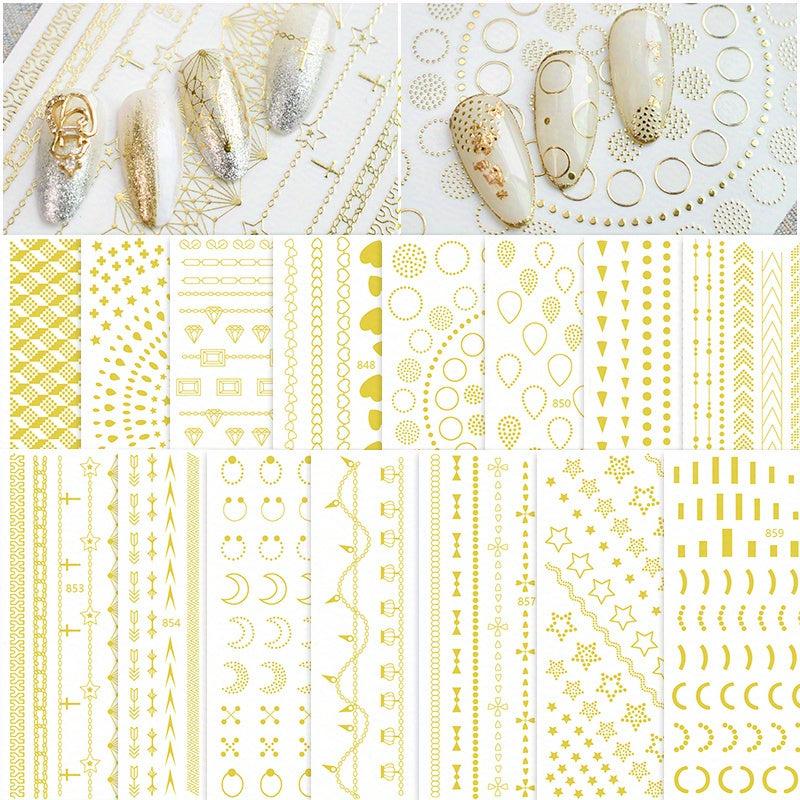 Golden Bronzing Nail Art Stickers Set - Heart Star Moon Self Adhesive Decals