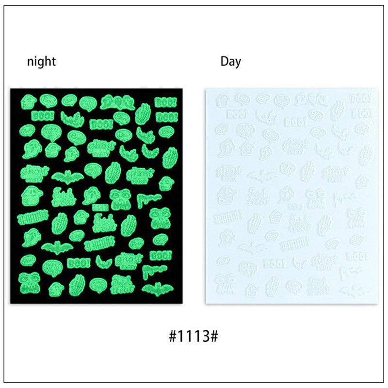 3D Glow in the Dark Halloween Nail Stickers - Skull Pumpkin Ghost
