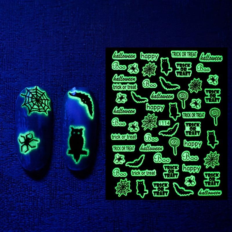3D Glow in the Dark Halloween Nail Stickers - Skull Pumpkin Ghost
