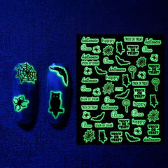 3D Glow in the Dark Halloween Nail Stickers - Skull Pumpkin Ghost