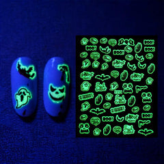 3D Glow in the Dark Halloween Nail Stickers - Skull Pumpkin Ghost