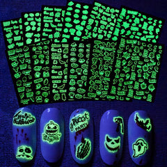 3D Glow in the Dark Halloween Nail Stickers - Skull Pumpkin Ghost