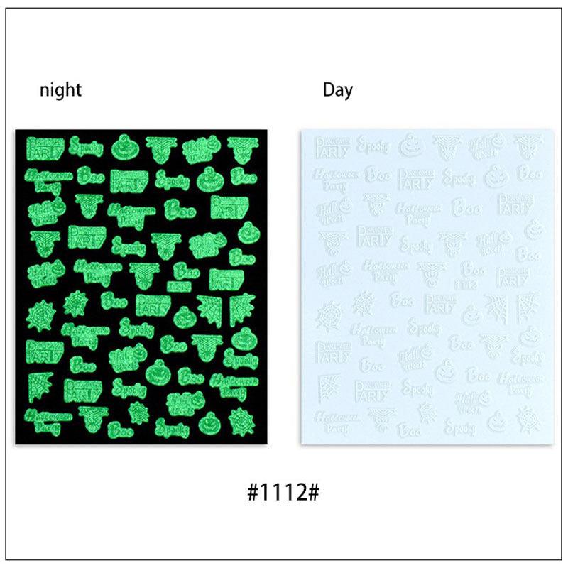 3D Glow in the Dark Halloween Nail Stickers - Skull Pumpkin Ghost