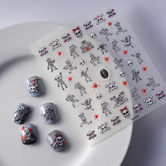 5D Embossed Halloween Nail Art Stickers with Blood Drop Decals and Skull Designs