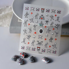 5D Embossed Halloween Nail Art Stickers with Blood Drop Decals and Skull Designs