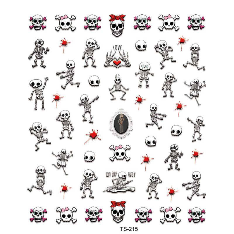 5D Embossed Halloween Nail Art Stickers with Blood Drop Decals and Skull Designs