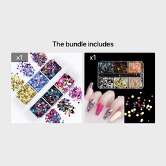 Y2K 6 Grids Nail Art Sequins Red Yellow Pink Love Round Glitter Flakes