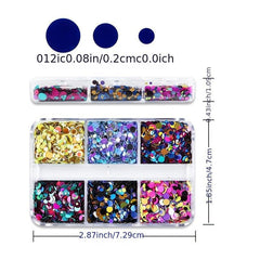 Y2K 6 Grids Nail Art Sequins Red Yellow Pink Love Round Glitter Flakes