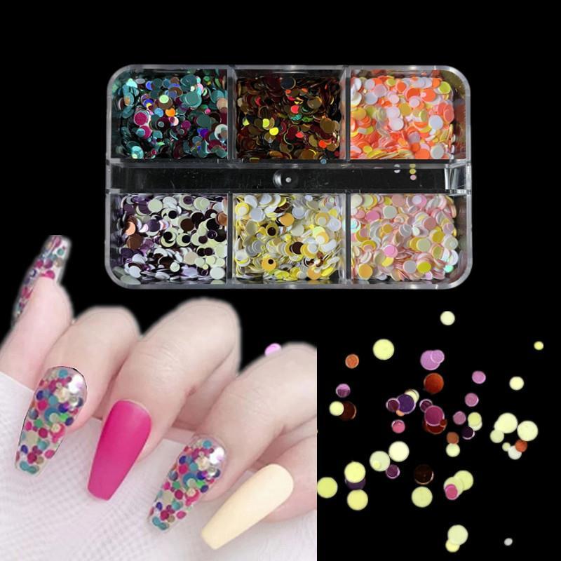 Y2K 6 Grids Nail Art Sequins Red Yellow Pink Love Round Glitter Flakes