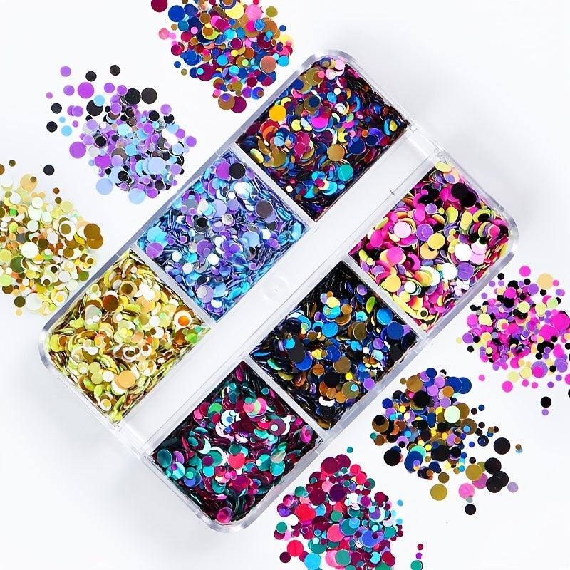 Y2K 6 Grids Nail Art Sequins Red Yellow Pink Love Round Glitter Flakes