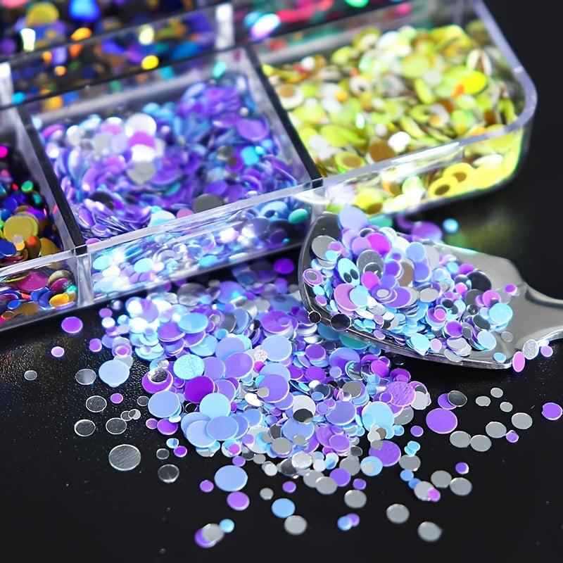 Y2K 6 Grids Nail Art Sequins Red Yellow Pink Love Round Glitter Flakes