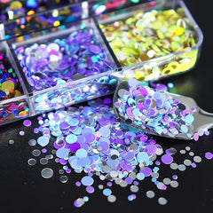 Y2K 6 Grids Nail Art Sequins Red Yellow Pink Love Round Glitter Flakes