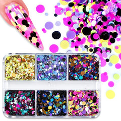 Y2K 6 Grids Nail Art Sequins Red Yellow Pink Love Round Glitter Flakes