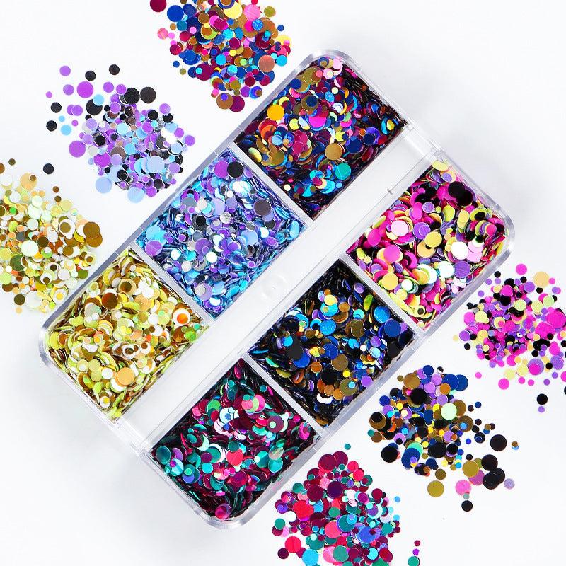 Y2K 6 Grids Nail Art Sequins Red Yellow Pink Love Round Glitter Flakes