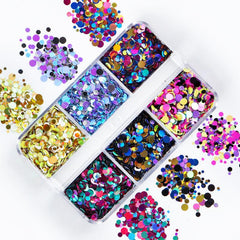 Y2K 6 Grids Nail Art Sequins Red Yellow Pink Love Round Glitter Flakes