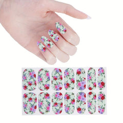 Colorful Flower Nail Decal Strips Self Adhesive Manicure Kit