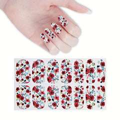 Colorful Flower Nail Decal Strips Self Adhesive Manicure Kit