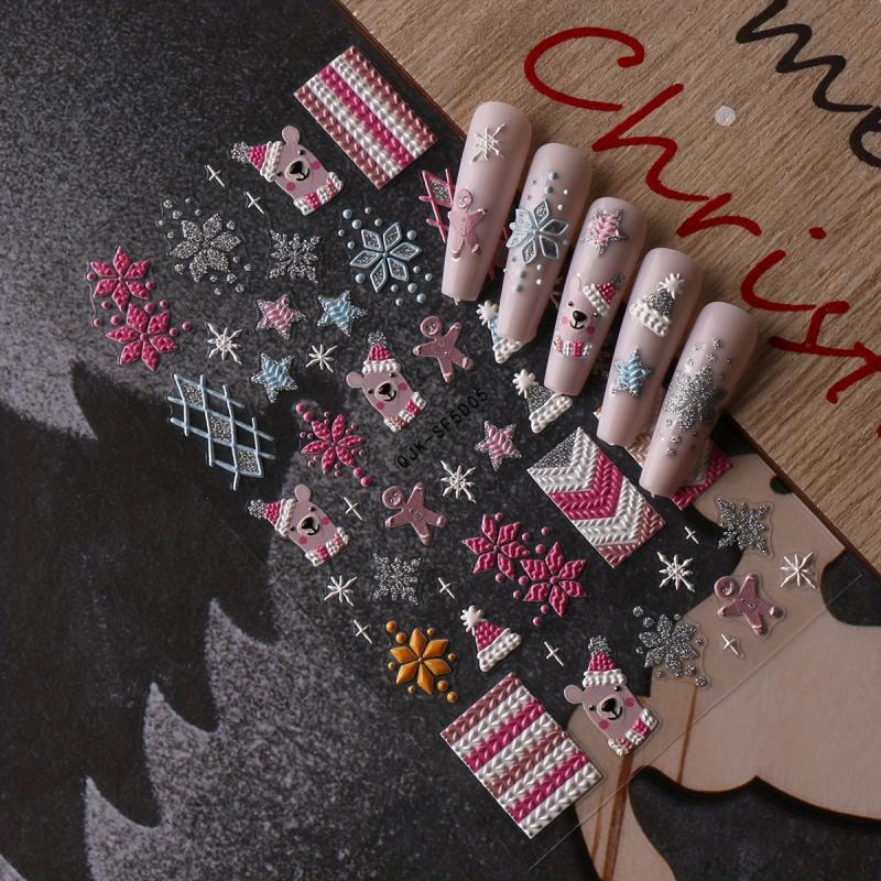 5D Embossed Christmas Nail Stickers Snowflake Elk Snowflake Nail Decals