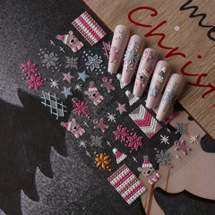 5D Embossed Christmas Nail Stickers Snowflake Elk Snowflake Nail Decals
