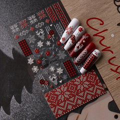 5D Embossed Christmas Nail Stickers Snowflake Elk Snowflake Nail Decals