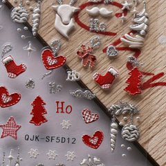 5D Embossed Christmas Nail Stickers Snowflake Elk Snowflake Nail Decals