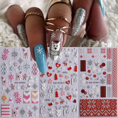 5D Embossed Christmas Nail Stickers Snowflake Elk Snowflake Nail Decals