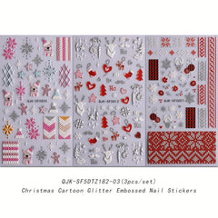 5D Embossed Christmas Nail Stickers Snowflake Elk Snowflake Nail Decals